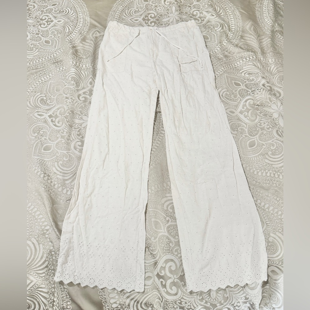Vintage Frantic Jeans White Straight Leg Scalloped Bottom White Pants